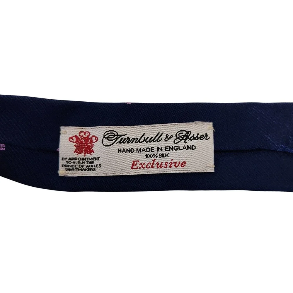 Turnbull & Asser Men's Tie Navy Blue Fleur De Lis Silk Necktie Formal England